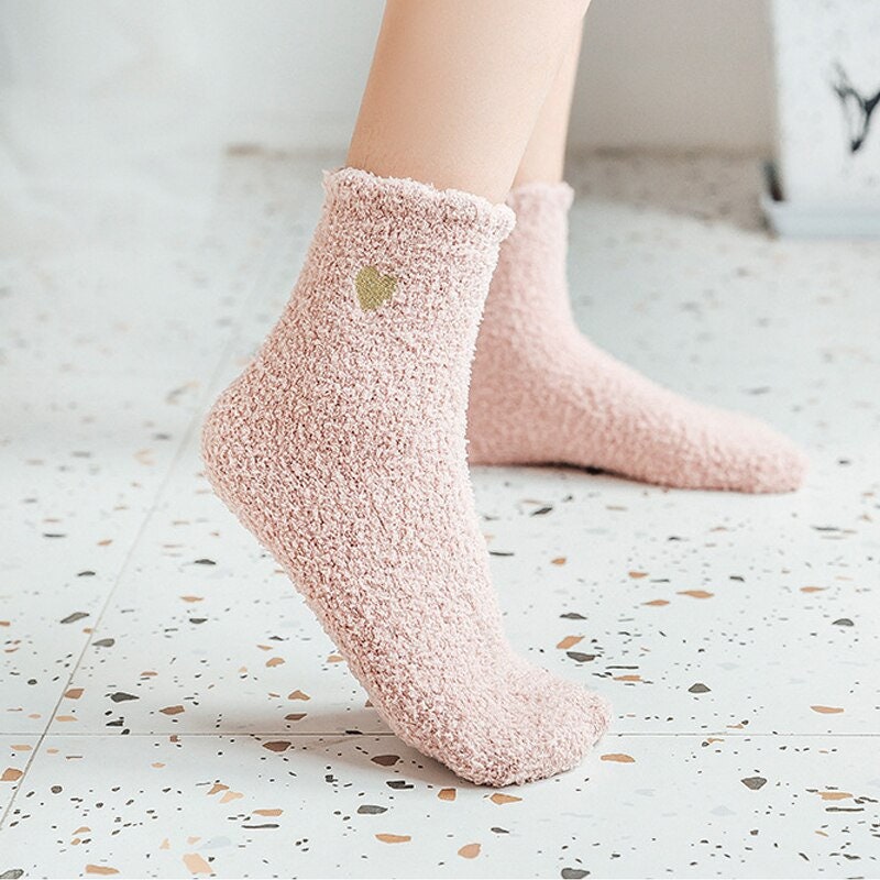 3 Pairs Embroidery Gold Heart cute Warm Super Soft Sock