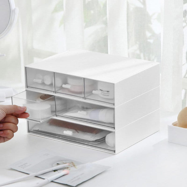 White transparent desk organizer| Stackable DIY makeup organizer|Desk organizer set |Stationary Organizer with drawer|Minimalism desk decor