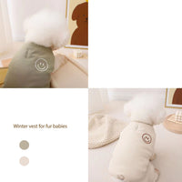 Warm and cozy Happy face pet vest for winter in patel white and green